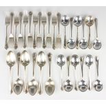 An Elizabeth II part canteen of silver cutlery, comprising six tablespoons, twelve table forks,
