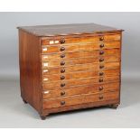 A Victorian mahogany folio chest, fitted with nine oak-lined drawers, height 81cm, width 88cm, depth