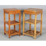 A Chinese softwood stand, height 75cm, width 40cm, together with another similar stand, height 75cm,