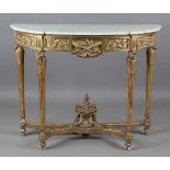 A late 19th century Neoclassical Revival giltwood console planter table, the shaped white marble top