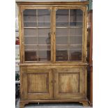 An early 20th century George III style walnut bookcase cabinet, height 236cm, width 165cm, depth