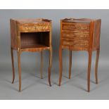 A near pair of 20th century French kingwood and foliate inlaid bedside cabinets, height 73cm,