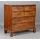 A George III mahogany chest, fitted with two short and three long crossbanded drawers, on bracket