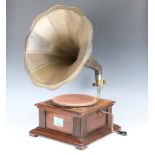 A 20th century table-top gramophone with Thorens mechanism, width 36cm, together with an HMV