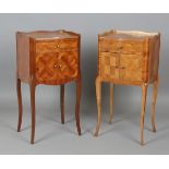 A near pair of 20th century French kingwood bedside cabinets, fitted with drawers and doors,