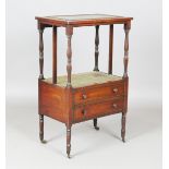 A fine Regency mahogany and brass mounted reading table whatnot in the manner of Gillows, the hinged