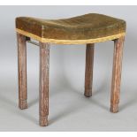 A George VI limed oak coronation stool, the velvet seat on chamfered legs, the seat rail stamped