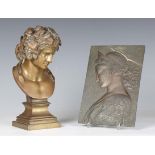 After the antique - Antinous as Dionysus, a 19th century cast gilt bronze head and shoulders bust,