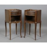 A pair of 20th century French oak bedside tables with galleried tops, height 69cm, width 32cm, depth