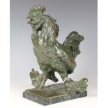 Pauline Boumphrey - an early 20th century green patinated cast bronze model of a cockerel, bearing