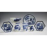 Two Worcester hexagonal blue printed teapot stands, circa 1775-90, decorated in the Fisherman and