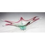 A large Murano glass centrepiece, second half 20th century, the clear body of pulled freeform