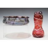 A Pallme-König iridescent glass vase, early 20th century, the cranberry tinted baluster body with