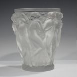 A Lalique Bacchantes frosted glass large vase, post-1945, of tapered cylindrical form, moulded in