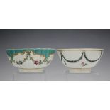 A Worcester slop bowl, circa 1780, painted with swags of turquoise, black and gilt husks from a gilt