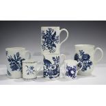 A large Worcester Natural Sprays Group blue printed mug, circa 1760-70, of cylindrical shape with