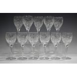 A part service of Stuart Crystal Cascade (Fuchsia) pattern glasses, comprising five water goblets,