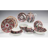 A mixed group of mostly Worcester Queen Charlotte pattern wares, circa 1780, comprising teapot and