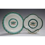 A Worcester French Green quatrefoil single-handled dish, circa 1775, with green serrated band to the