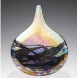 An Isle of Wight iridescent glass lollipop vase in the Nightscape pattern, by Michael Harris, of