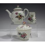 A Worcester teapot and cover, circa 1770, painted with Deutsche Blumen flowers (restored cover),