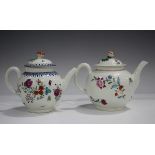 Two Worcester teapots, circa 1770, the first enamelled with bats and flowers beneath an iron red