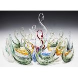 A large mixed group of Whitefriars glass, including twenty-two swans, seven jugs and a variety of