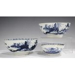Two Worcester graduated blue painted circular bowls, circa 1765-75, each in the Precipice pattern,