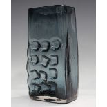 A Whitefriars textured range rectangular Nuts and Bolts vase, designed by Geoffrey Baxter, indigo