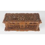 A Chinese Canton export sandalwood rectangular box, late 19th century, the hinged lid and sides