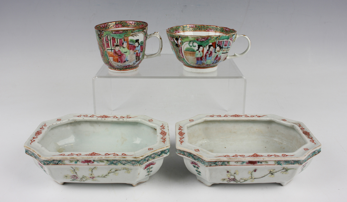 A pair of Chinese famille rose porcelain planters, mark of Qianlong but early 20th century, each