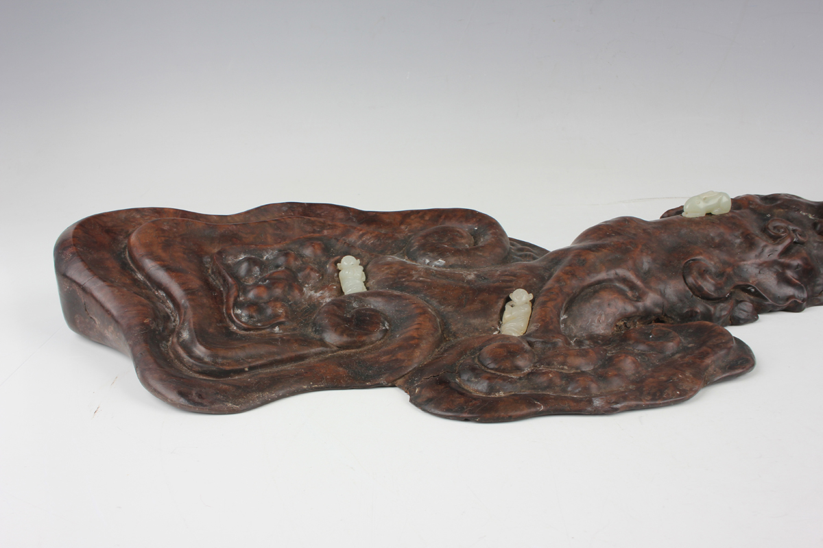 A Chinese hardwood carving, probably 20th century, modelled as a gnarled lingzhi fungus, inset - Image 8 of 22