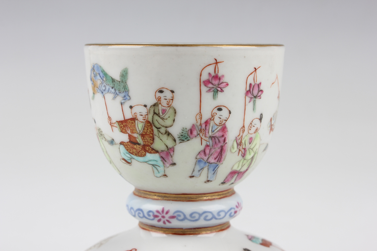 A Chinese famille rose porcelain brushwasher, probably 20th century, the ovoid cup and domed base - Image 5 of 16