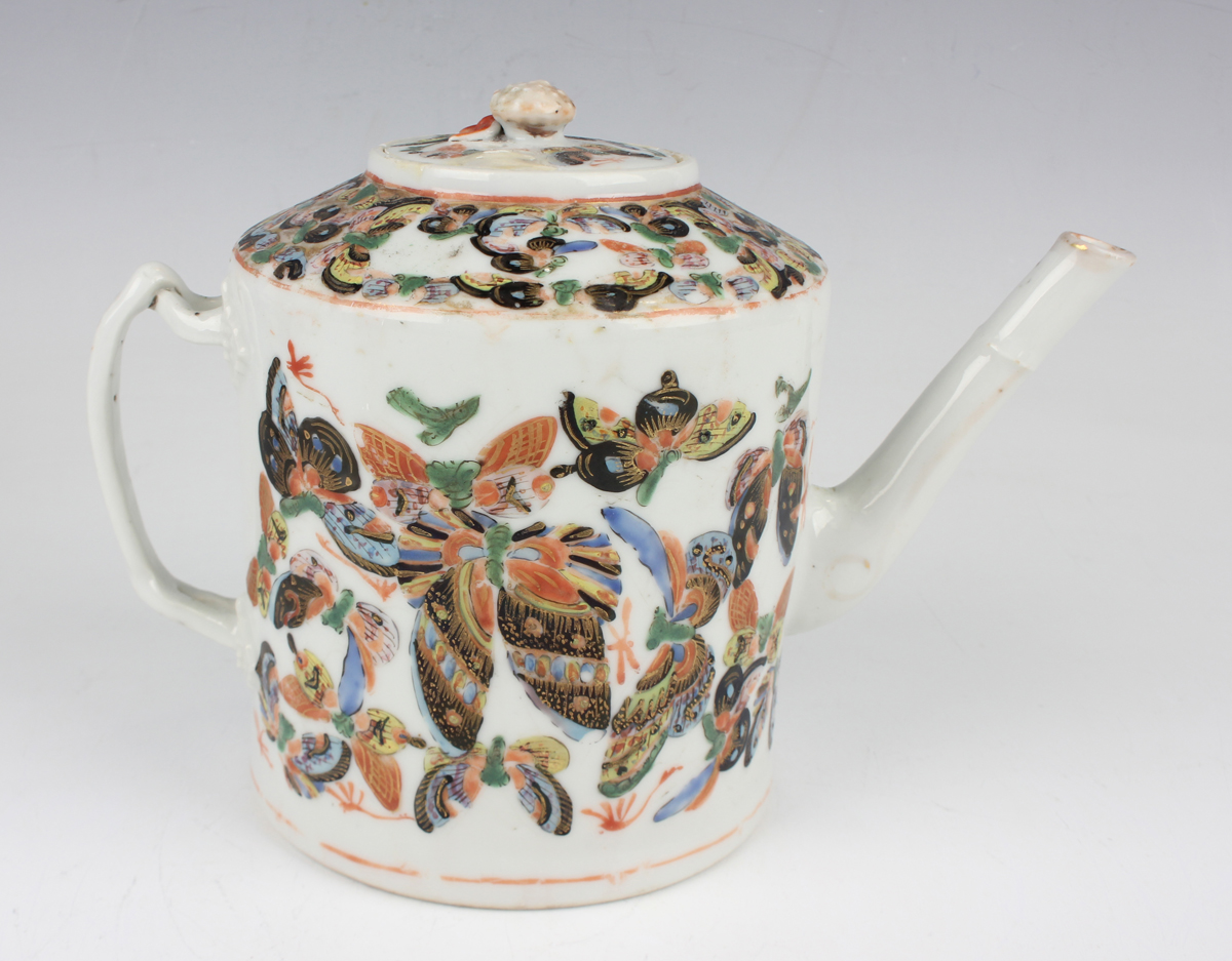 A Chinese Canton export porcelain teapot, 19th century, painted and gilt with butterflies, height - Image 21 of 23