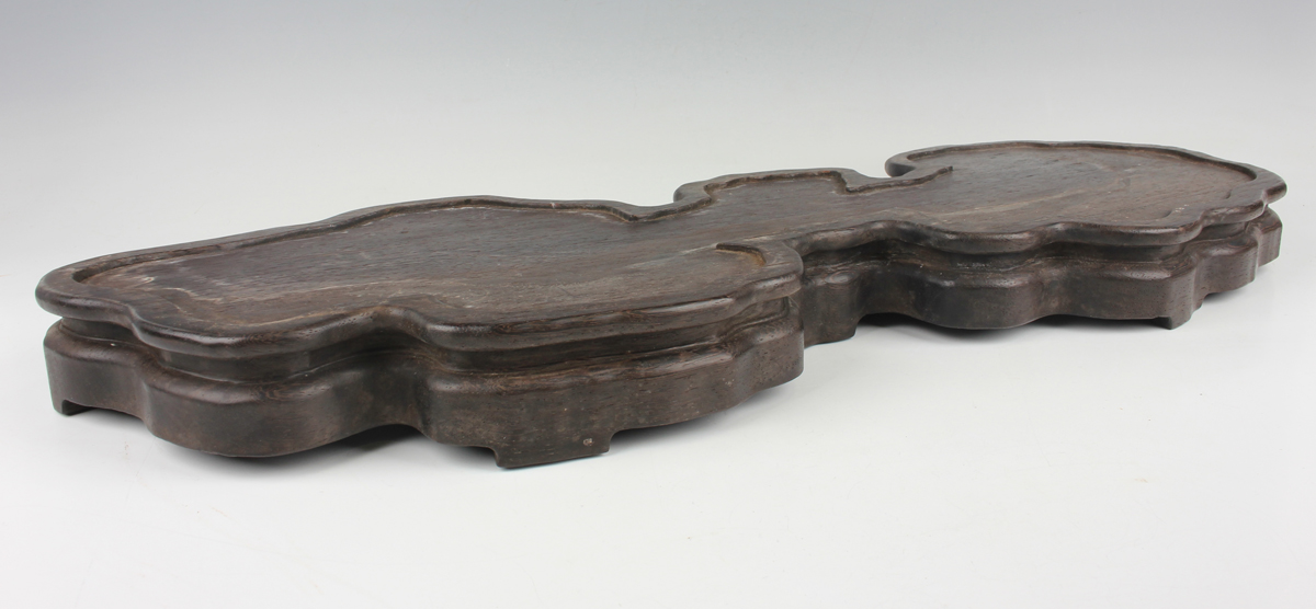 A Chinese hardwood carving, probably 20th century, modelled as a gnarled lingzhi fungus, inset - Image 2 of 22