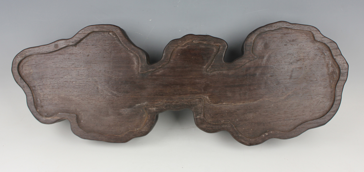 A Chinese hardwood carving, probably 20th century, modelled as a gnarled lingzhi fungus, inset - Image 4 of 22