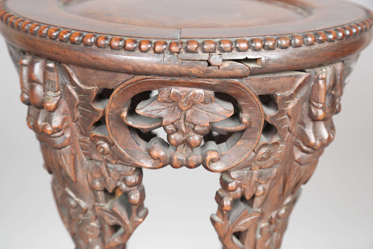 A Chinese hardwood jardinière stand, early 20th century, the circular top with beaded border above a - Image 5 of 22