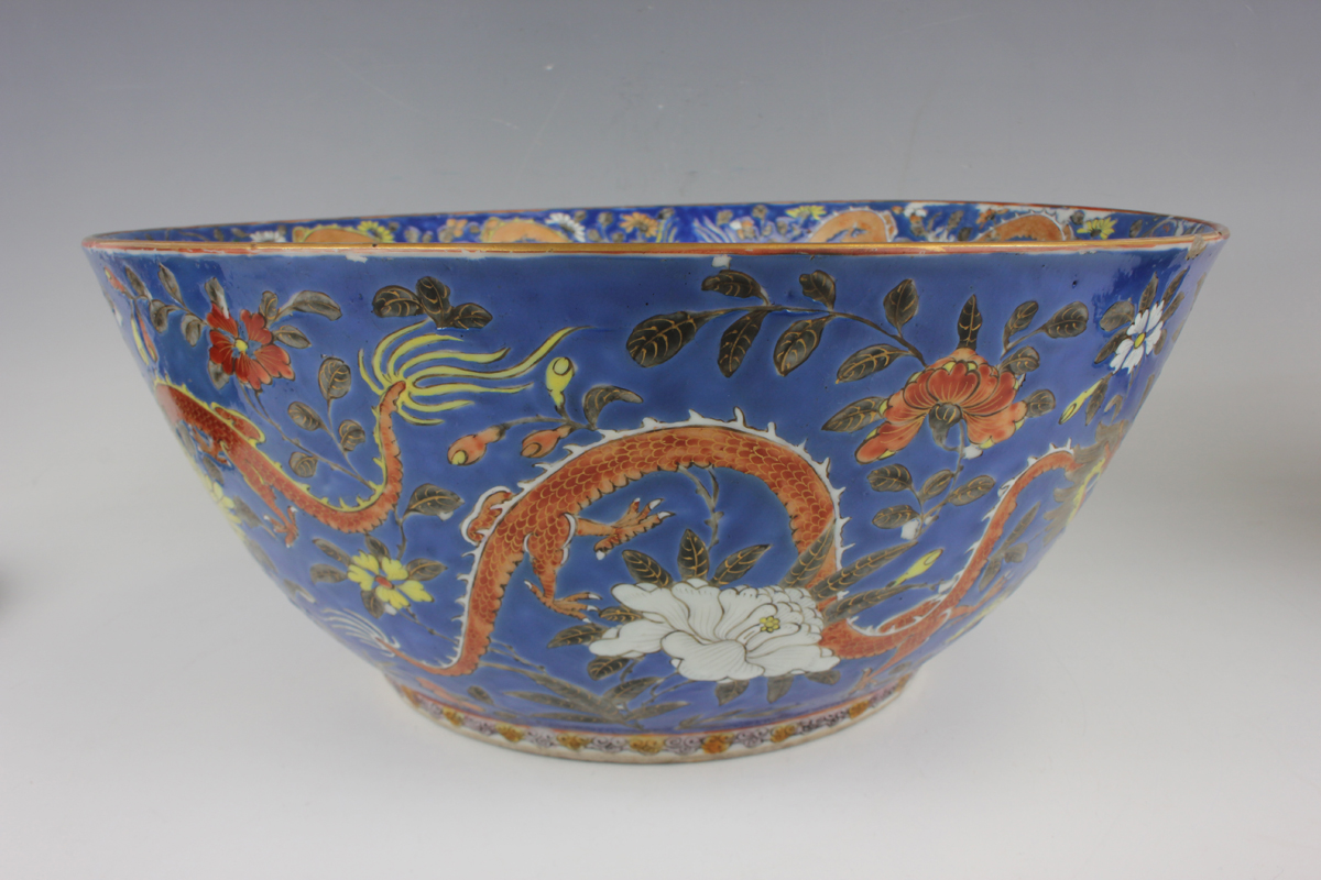 A Chinese porcelain punch bowl, late 19th century, of steep-sided circular form, the exterior - Image 45 of 51