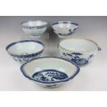 A small group of Chinese blue and white export porcelain, 18th century, comprising a circular