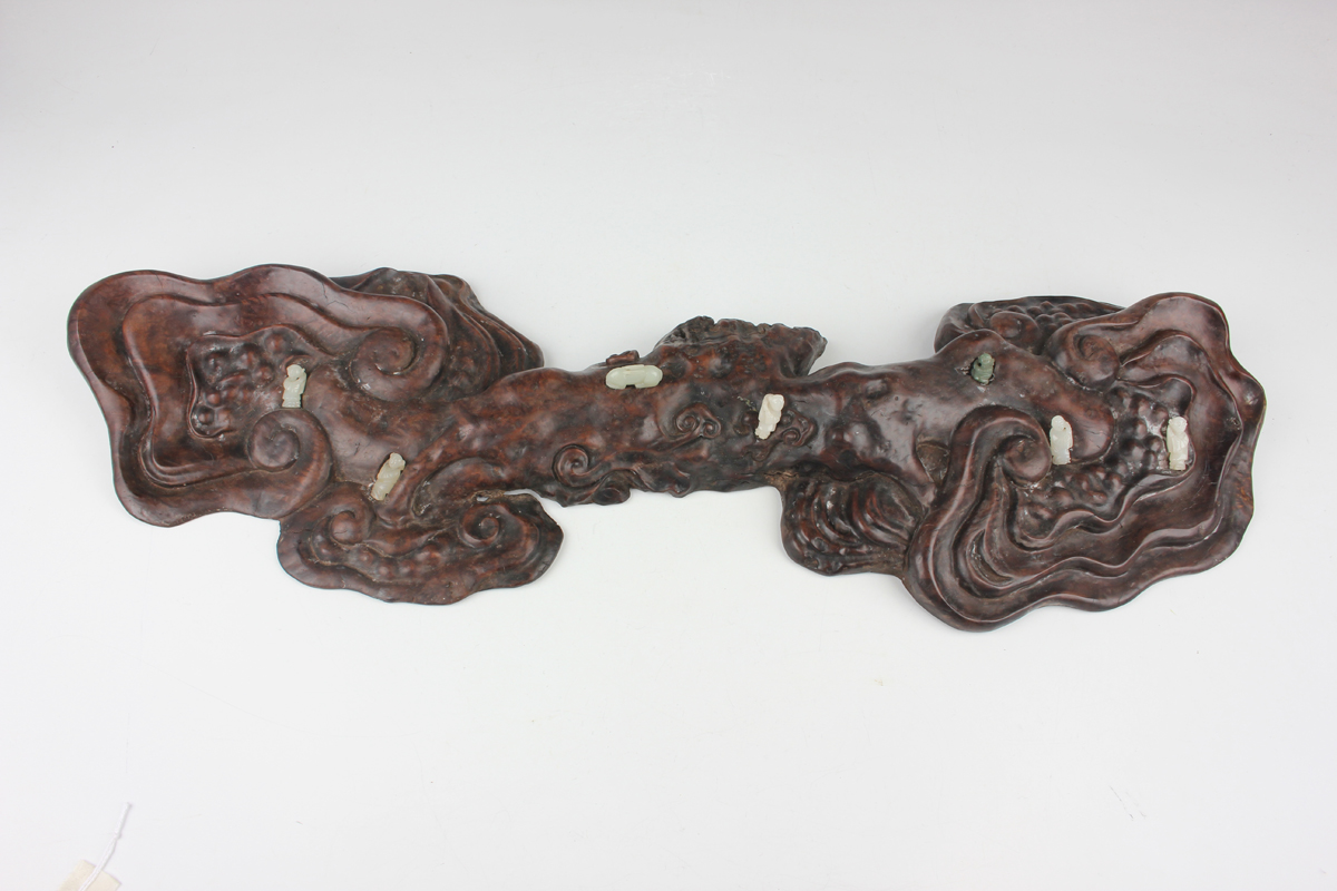 A Chinese hardwood carving, probably 20th century, modelled as a gnarled lingzhi fungus, inset - Image 22 of 22