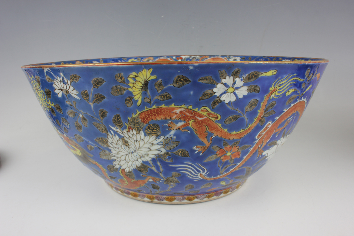 A Chinese porcelain punch bowl, late 19th century, of steep-sided circular form, the exterior - Image 49 of 51