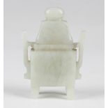A Chinese pale celadon jade diminutive jar and cover, 20th century, of two-handled rectangular