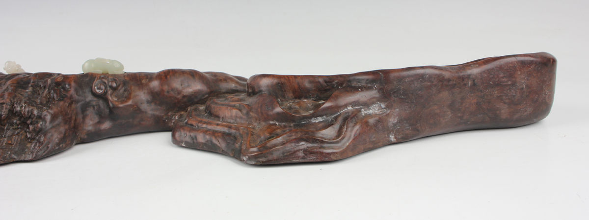 A Chinese hardwood carving, probably 20th century, modelled as a gnarled lingzhi fungus, inset - Image 9 of 22