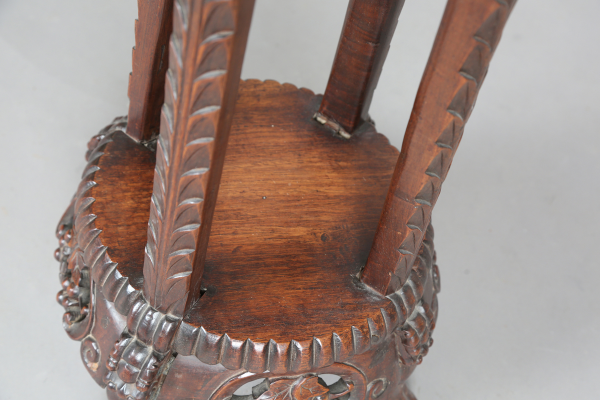 A Chinese hardwood jardinière stand, early 20th century, the circular top with beaded border above a - Image 15 of 22