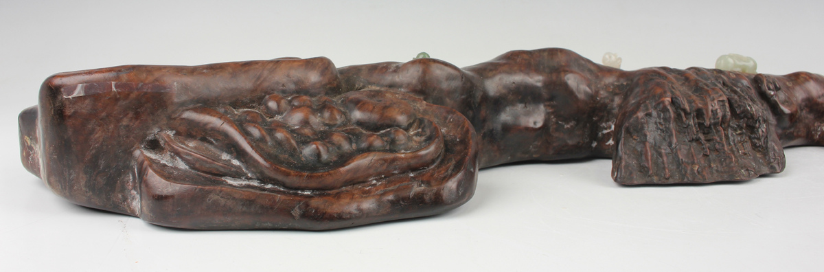 A Chinese hardwood carving, probably 20th century, modelled as a gnarled lingzhi fungus, inset - Image 10 of 22