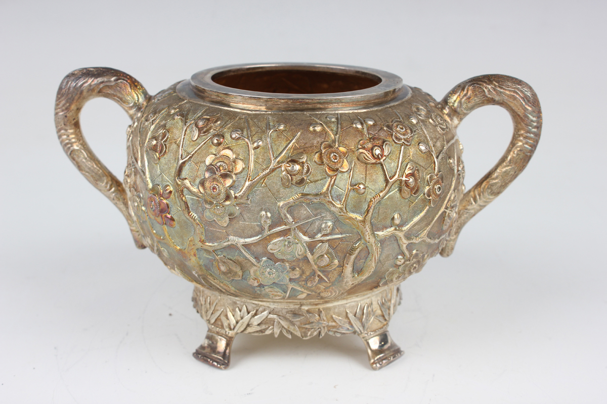 A Chinese export silver three-piece tea set by Wang Hing & Co of Hong Kong, late 19th/early 20th - Image 8 of 20