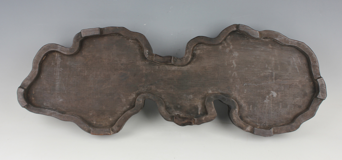 A Chinese hardwood carving, probably 20th century, modelled as a gnarled lingzhi fungus, inset - Image 3 of 22