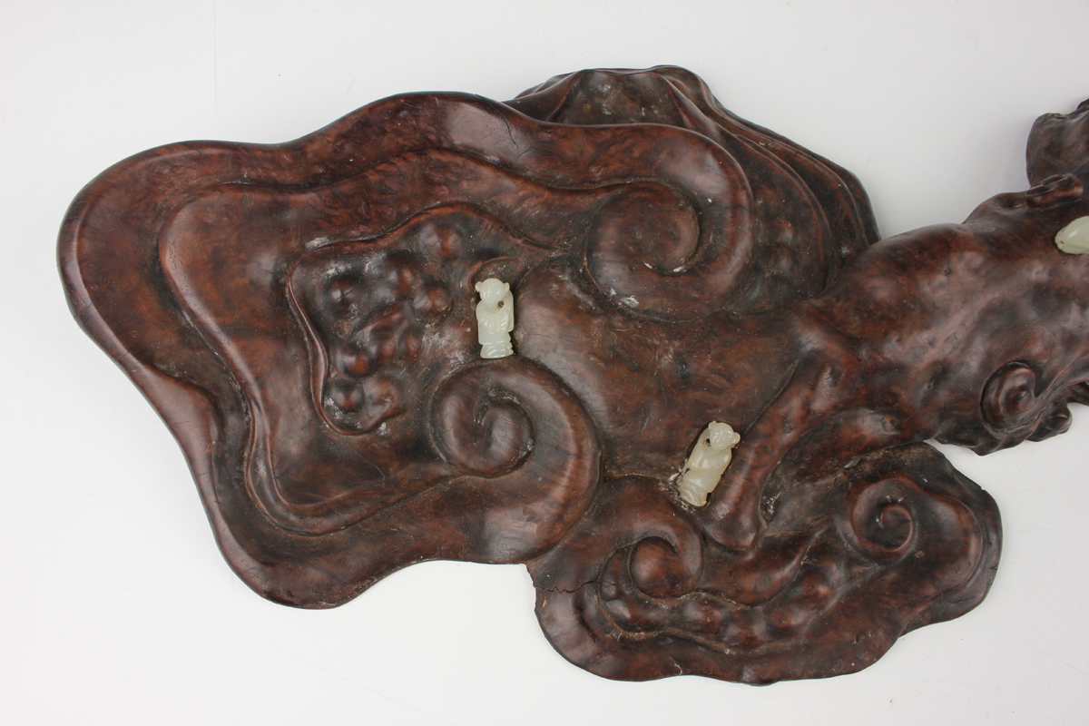 A Chinese hardwood carving, probably 20th century, modelled as a gnarled lingzhi fungus, inset - Image 21 of 22