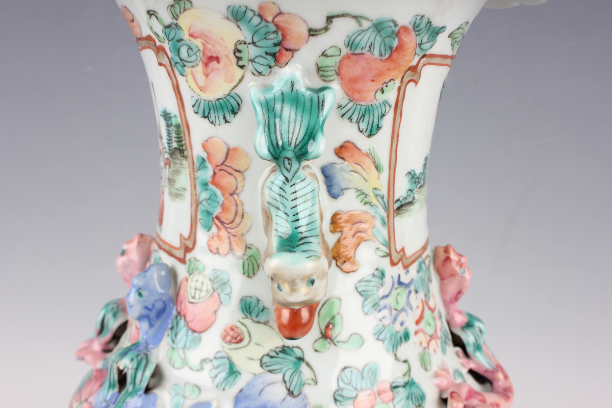 A Chinese Canton famille rose porcelain vase, mid to late 19th century, of shouldered baluster form, - Image 5 of 26