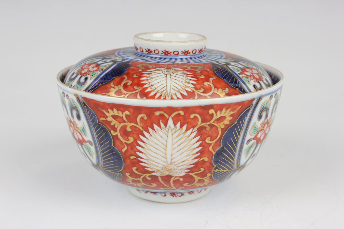 A group of three Japanese Imari porcelain bowls, two covers and three dishes, Meiji period, - Image 20 of 53